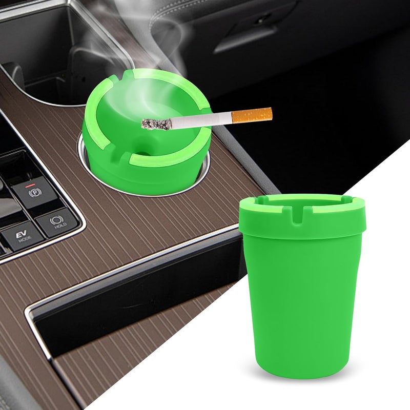 Lyxheth Glow in The Dark Ashtray, Car Ashtray, Cigarette Self-Extinguishing Car Cup Holder Ashtrays with Lid, Universal Portable Mini Vehicle Cigarette Trash Can Auto Accessories for Cars (Green) - Image 1
